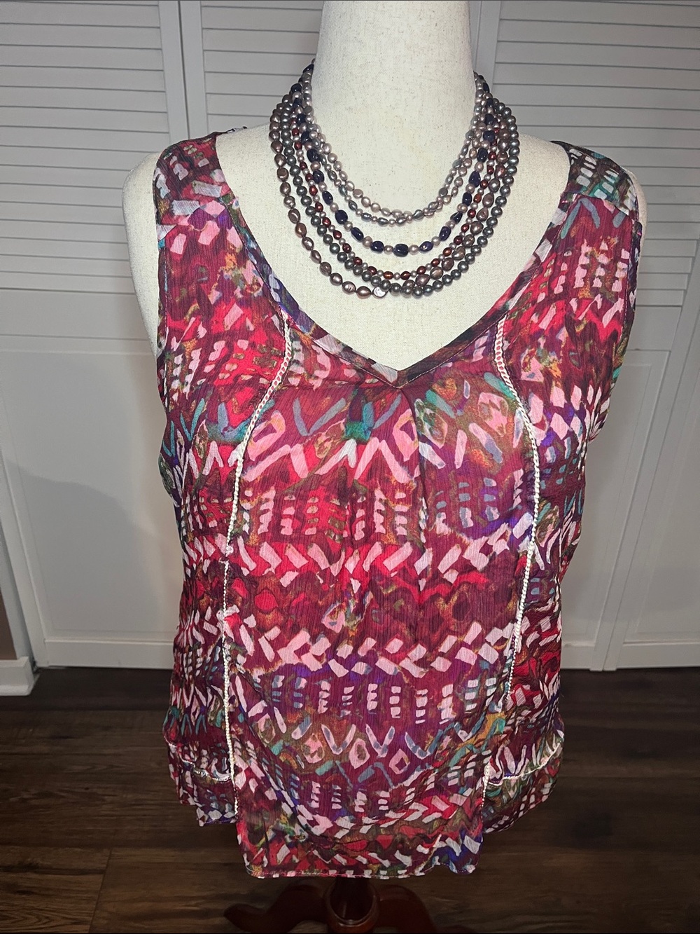Cupio Red Multicolor V-Neck Printed Camisole